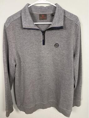 Louis Feraud Paris Men’s Gray 1/4 Zip Sweater Glen Plaid Collar Size L